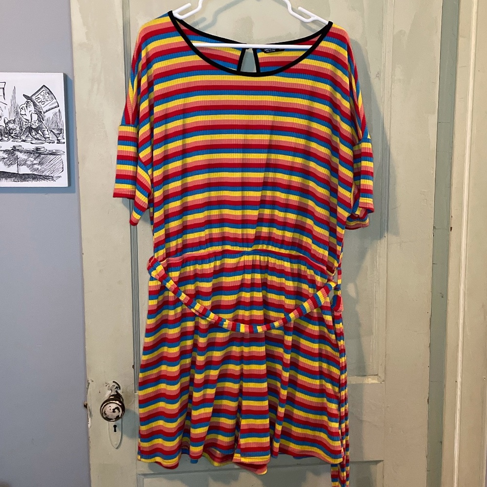 SHEIN Rainbow Striped Self-Belted Romper